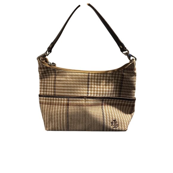 Lauren Ralph Lauren Shoulder Bag – Houndstooth Plaid Fabric & Leather Trim - Picture 4 of 12